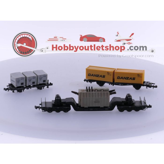 Schaal N Minitrix 3282 Container draagwagen met 2 