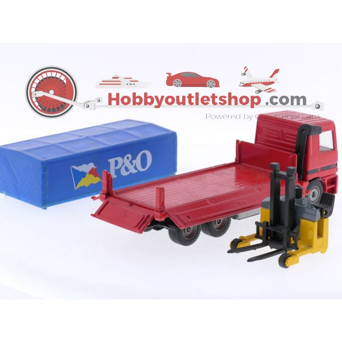Schaal 1:55 Siku 2933 Rode Mercedes-Benz Actros Vrachtwagen met P&O Container en Gele Meeneemheftruck #5093 - sku: 20231108102245 - Gebruikt - Zeer goede staat - Afbeelding 3