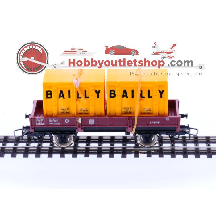 Schaal H0 Jouef 6450 SNCF Lageboordwagon met 2 Containers 2 stuks #2172